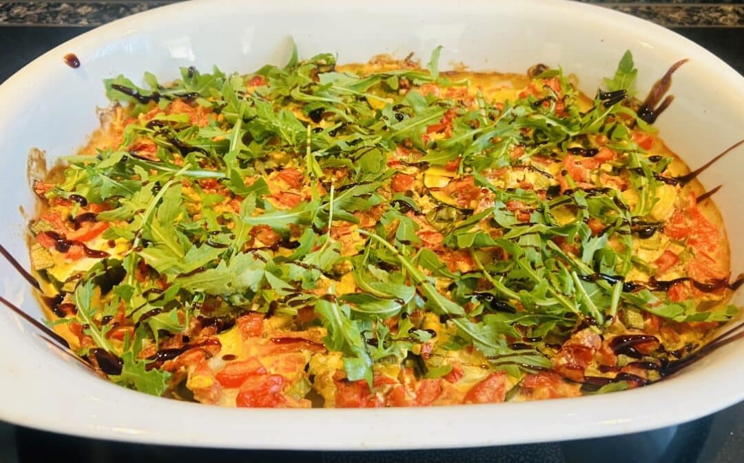 Rezept Zucchini-Tomaten-Rucola-Gratin Low Carb und vegetarisch