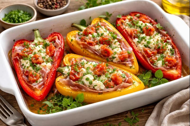 Low Carb gefüllte Peperoni mit Rohschinken und Hüttenkäse