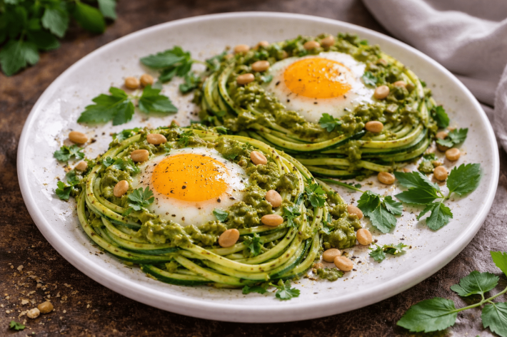 Zucchini-Nest mit Ei Low Carb