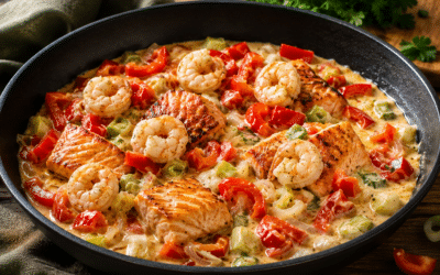 Low Carb Rezept Lachs-Crevetten-Pfanne
